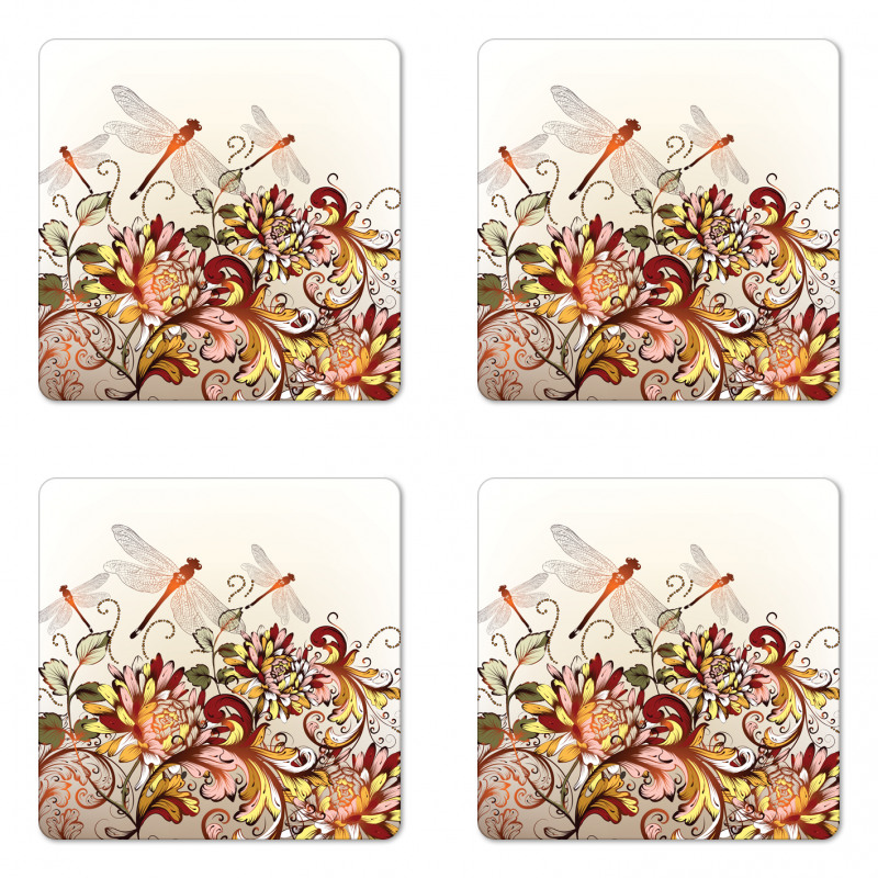 Flower Field Dragonfly Coaster Set Of Four