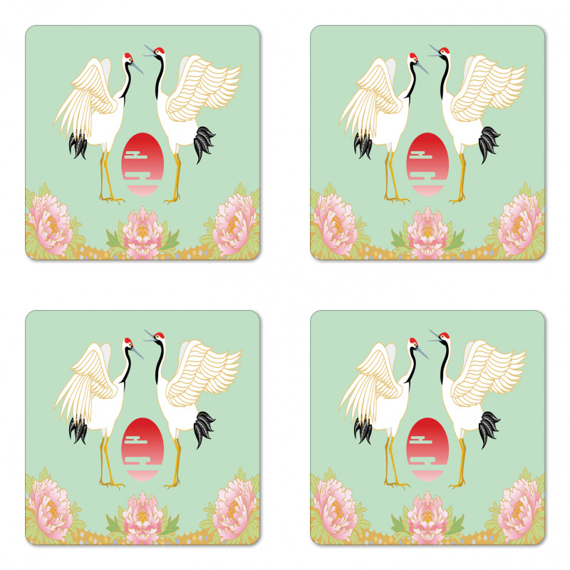 Japanese Cranes Sunrise Coaster Set Of Four