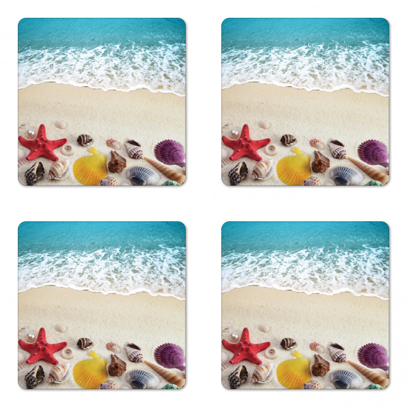 Sea Shells on Sandy Coast Coaster Set Of Four