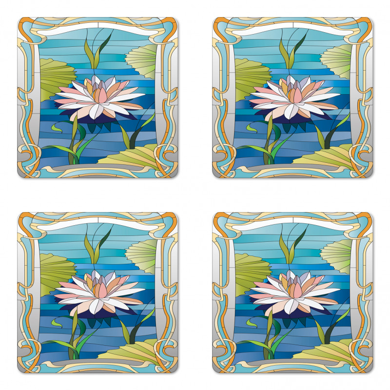 Stained Glass Lotus Coaster Set Of Four