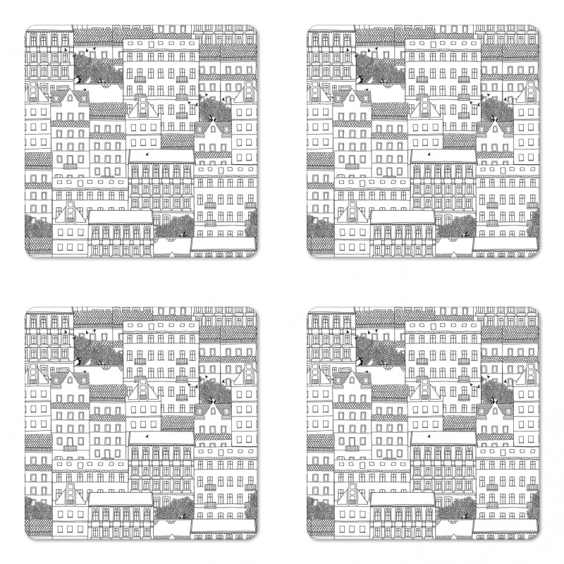 Hand Drawn Houses Town Coaster Set Of Four