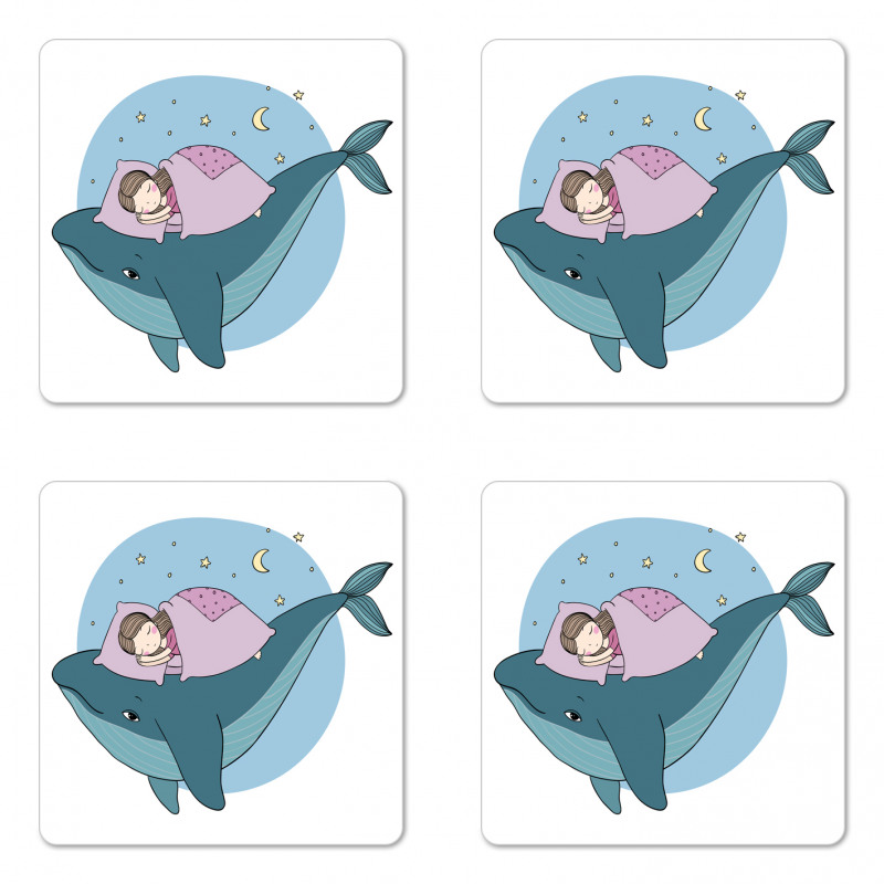 Girl Sleeping on Whale Coaster Set Of Four