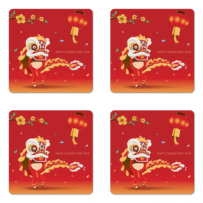 Little Boy Lion Dance Coaster Set Of Four