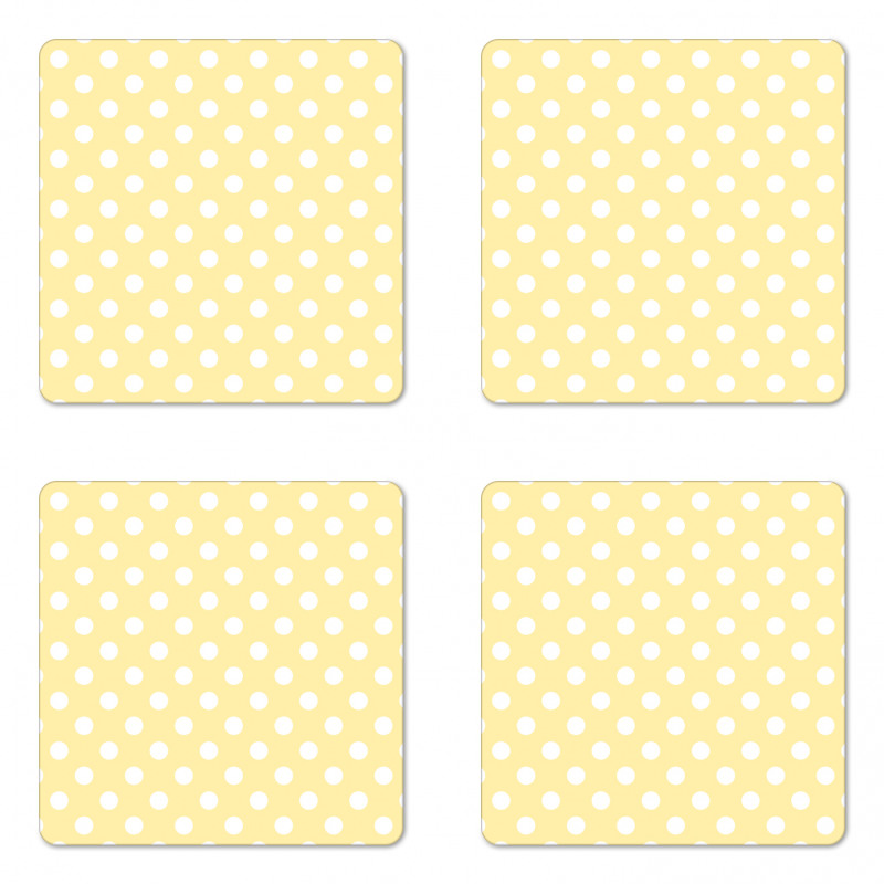 Retro Polka Dots Yellow Coaster Set Of Four