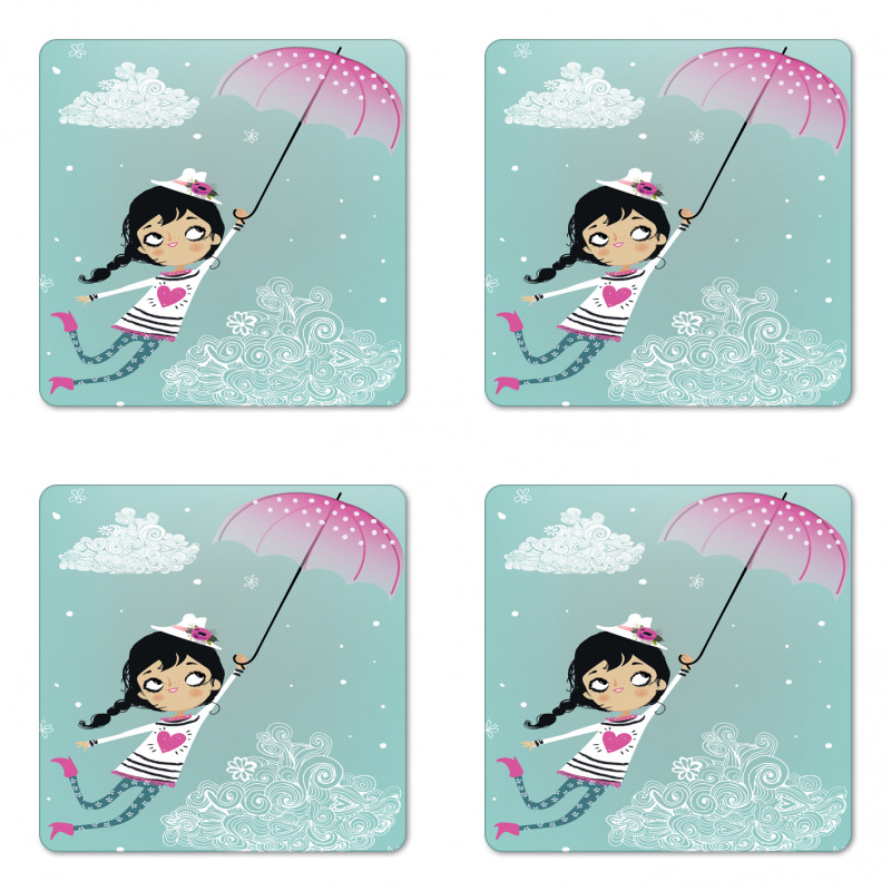 Girl with Pink Umbrella Coaster Set Of Four