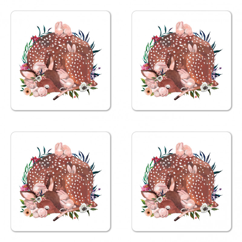 Deer with Hares in Forest Coaster Set Of Four