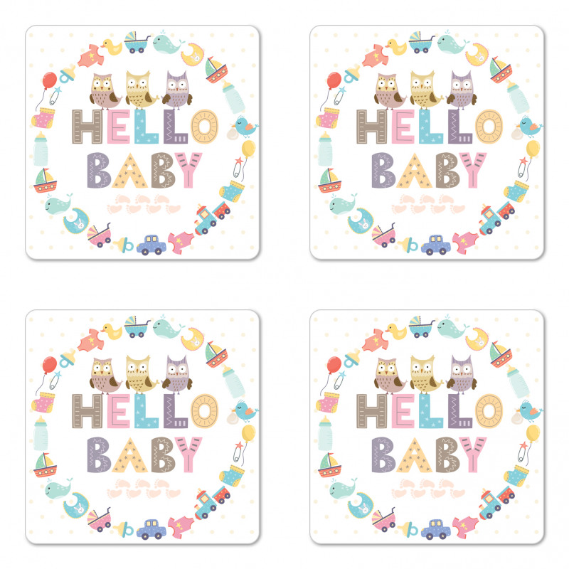 Hello Baby Owls Coaster Set Of Four