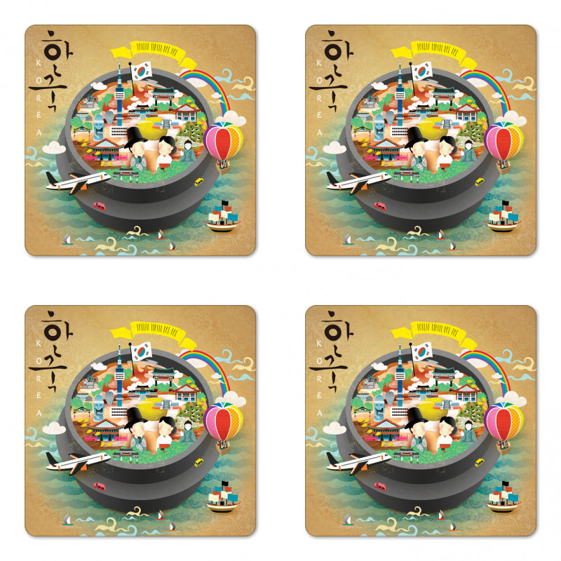 Cartoon Style Khimchi Pot Coaster Set Of Four