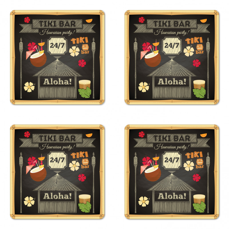 Traditional Tiki Bar Coaster Set Of Four