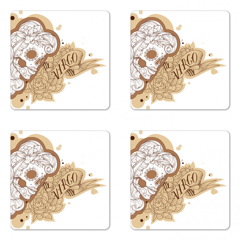 Gothic Lady Skull Coaster Set Of Four