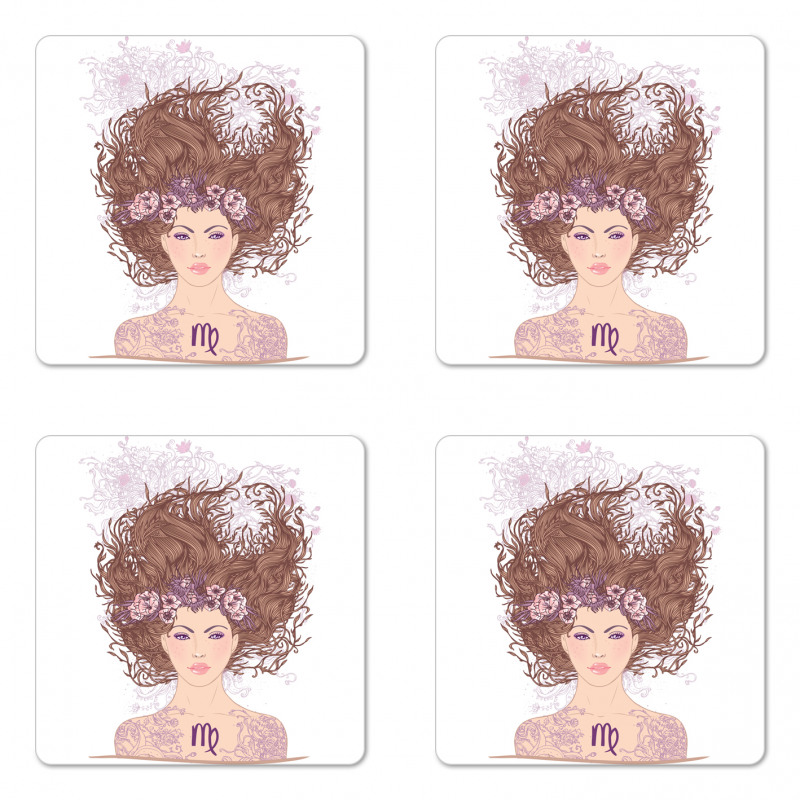 Floral Young Girl Coaster Set Of Four