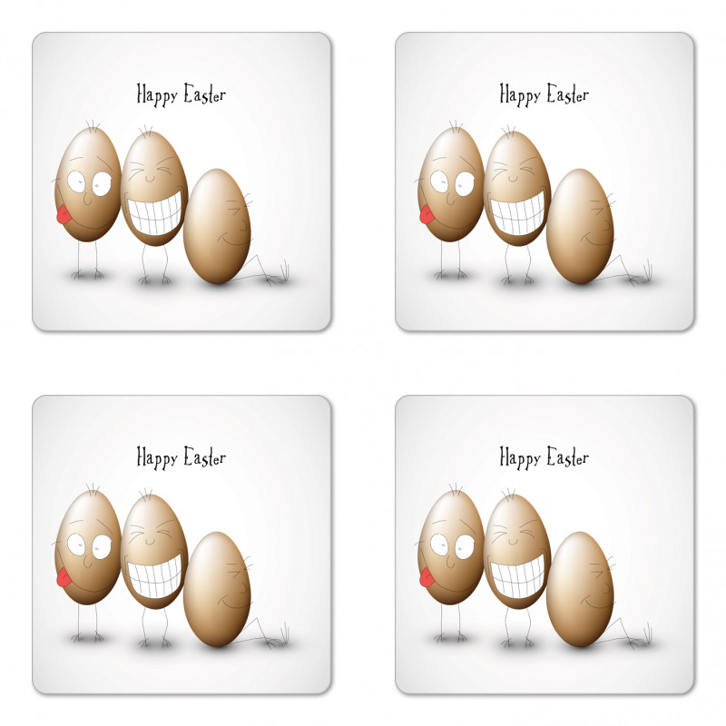 Funny Doodle Style Eggs Coaster Set Of Four