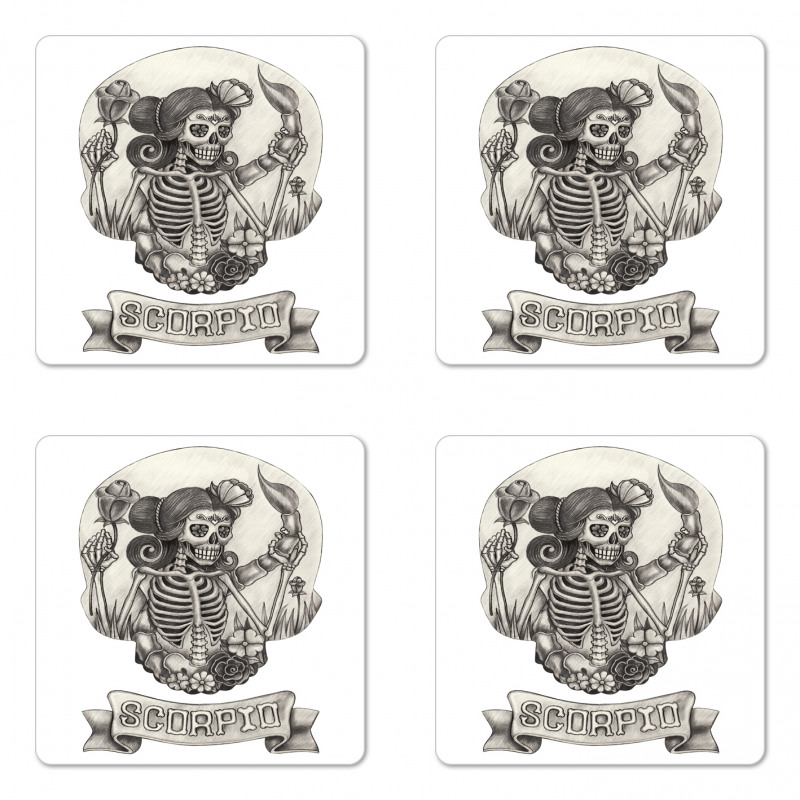 Skeleton Woman Coaster Set Of Four