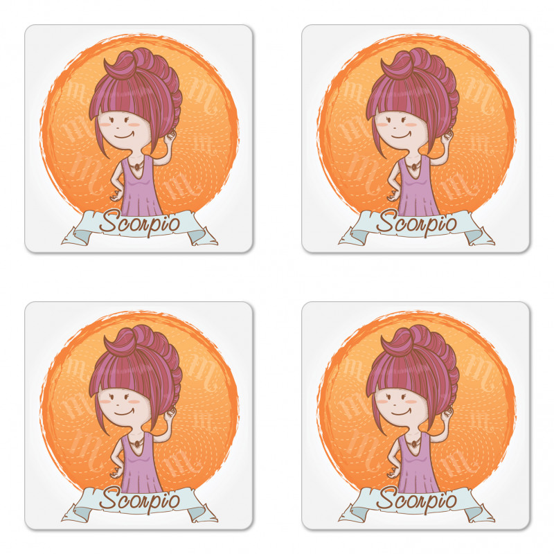 Cartoon Kid Girl Coaster Set Of Four