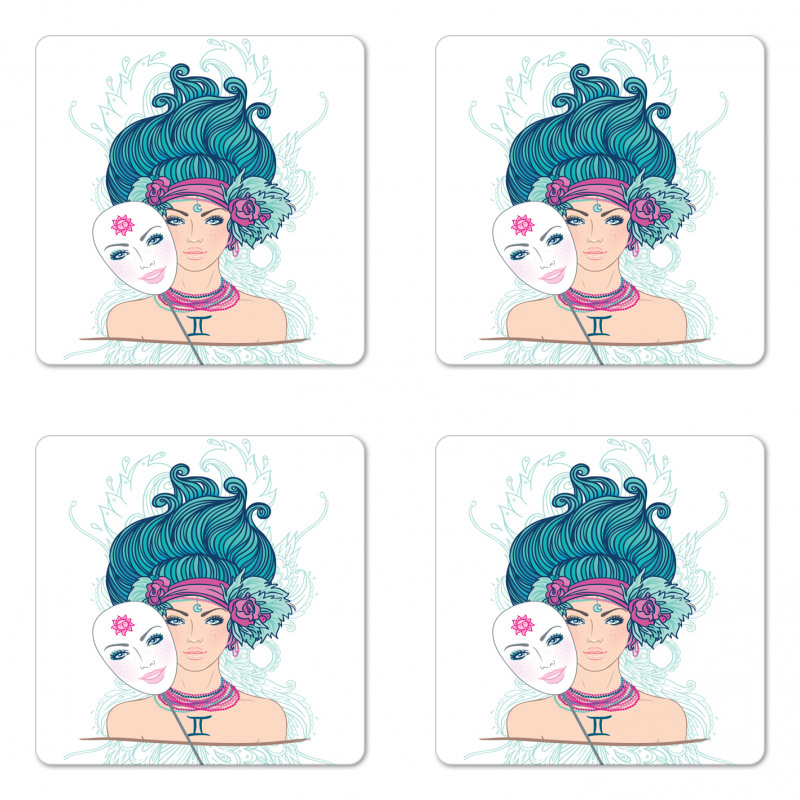 Young Lady Mask Coaster Set Of Four