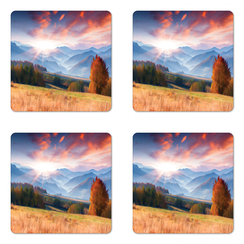 Colorful Fall Scene Coaster Set Of Four