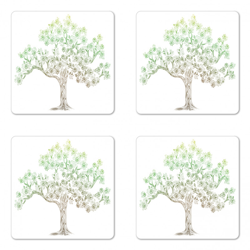 Doodle Style Oak Foliage Coaster Set Of Four