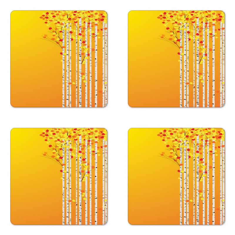 Autumn Season Birch Foliage Coaster Set Of Four