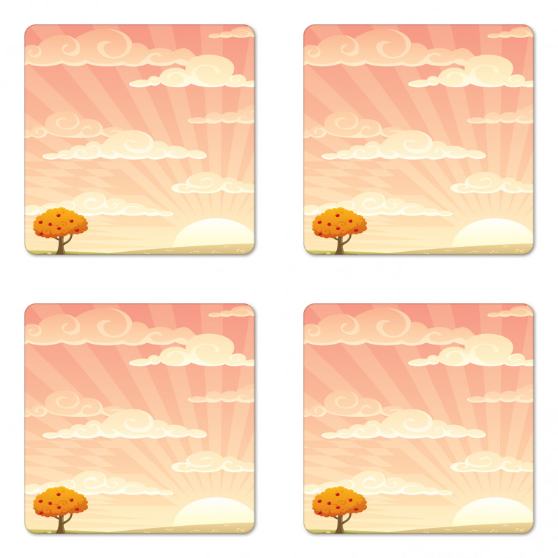 Lonely Tree Rural Field Coaster Set Of Four