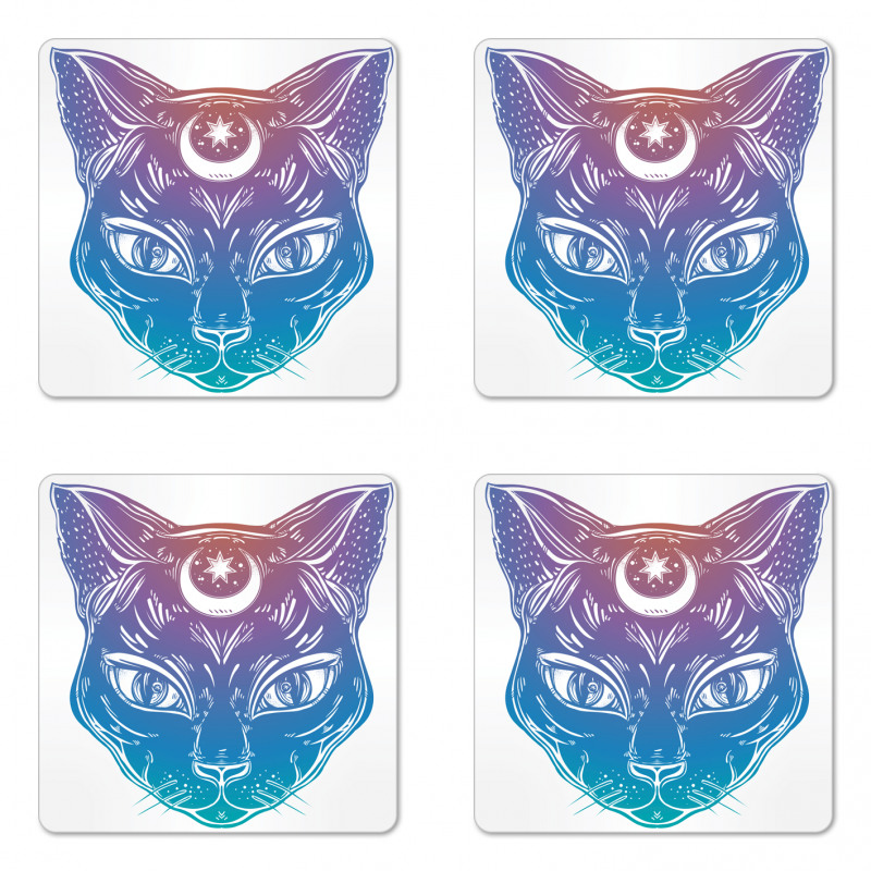 Cat Head Moon and Star Coaster Set Of Four