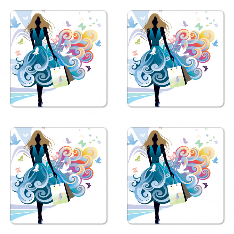 Shopping Woman Art Coaster Set Of Four