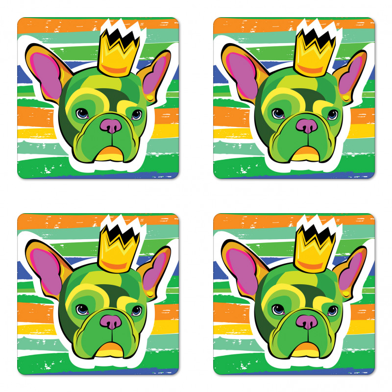 Crowned Dog Colorful Coaster Set Of Four