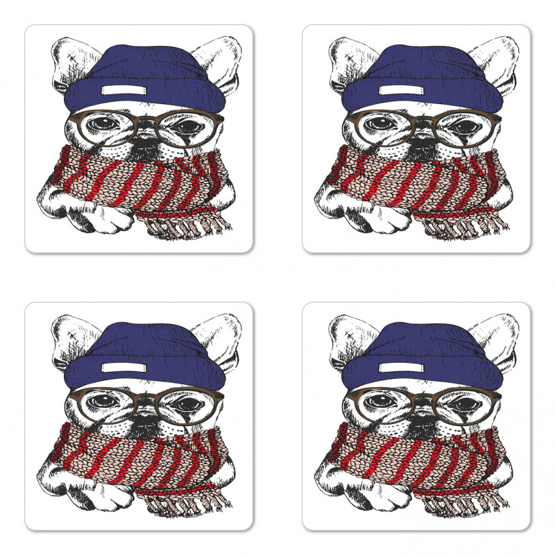 Cozy Hipster Winter Dog Coaster Set Of Four