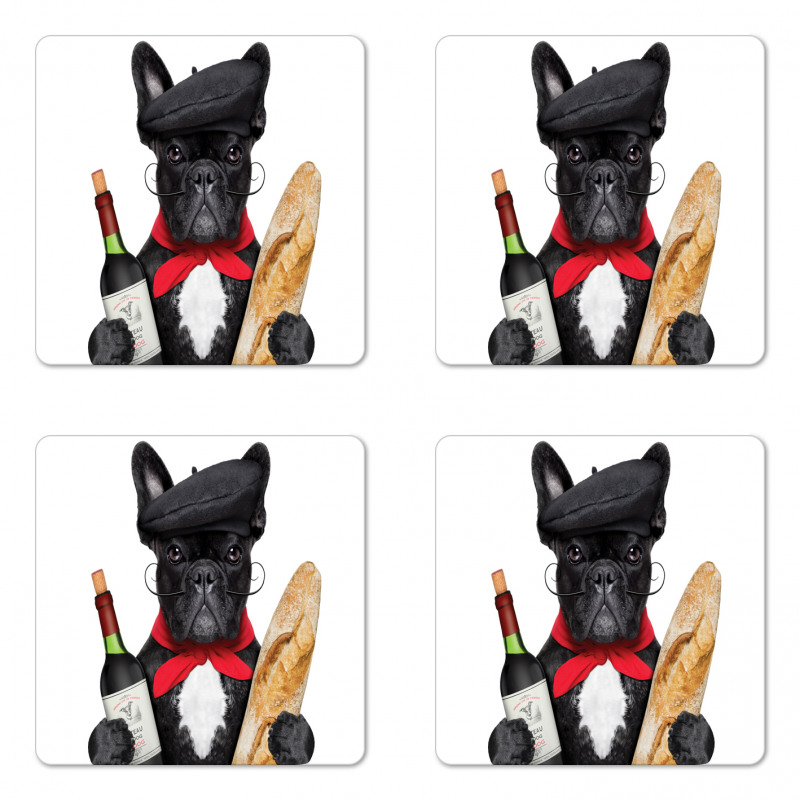 French Dog Red Wine Coaster Set Of Four