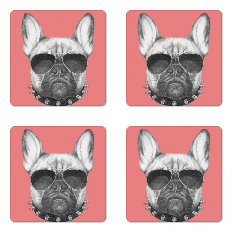 Dog Sketch Sunglasses Coaster Set Of Four