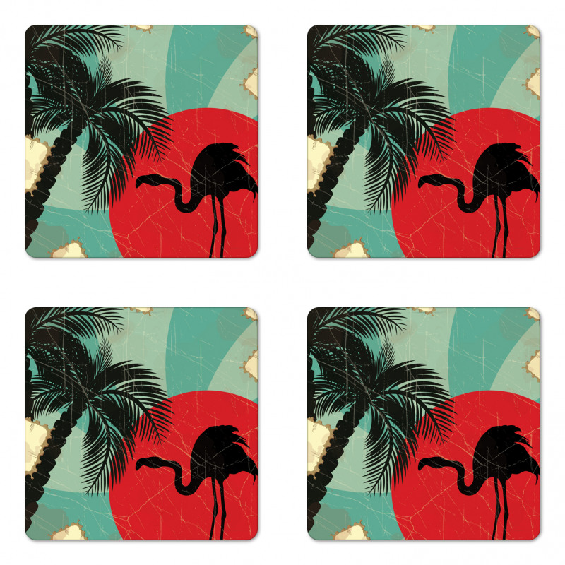 Grunge Flamingo Palm Coaster Set Of Four