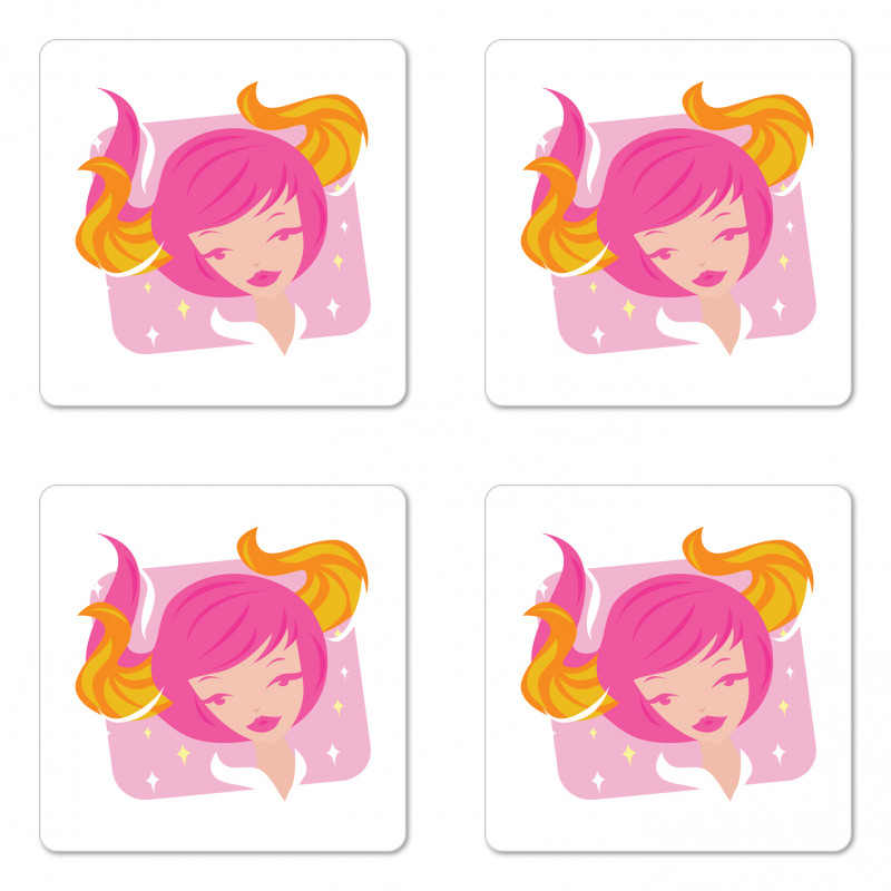 Pink Haired Woman Coaster Set Of Four