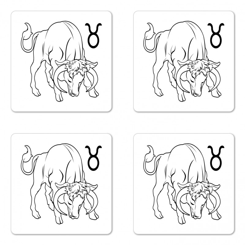 Hand Drawn Bull Coaster Set Of Four