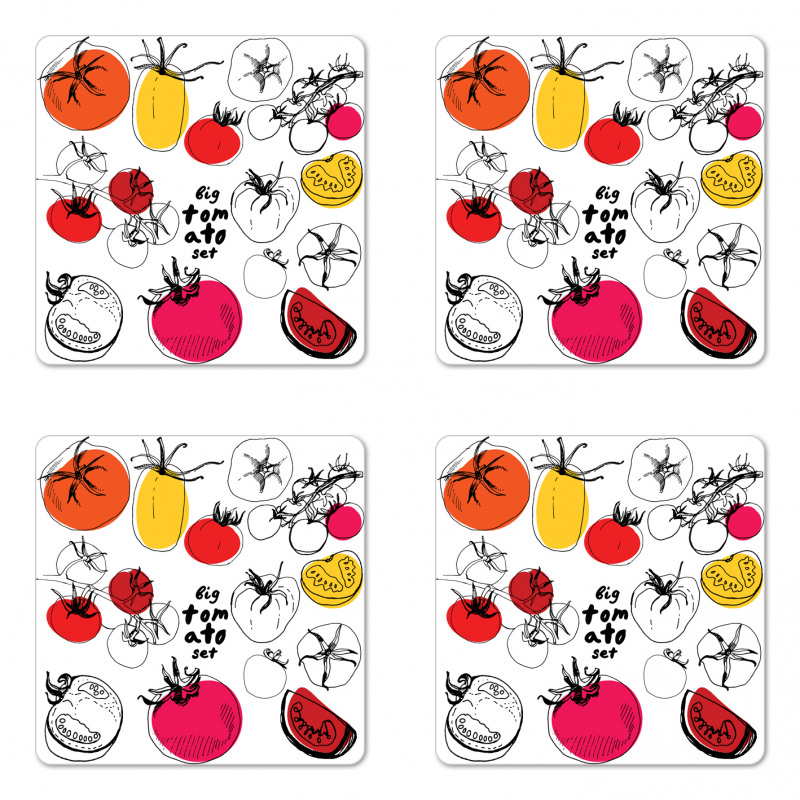 Vivid Sketched Tomatoes Coaster Set Of Four