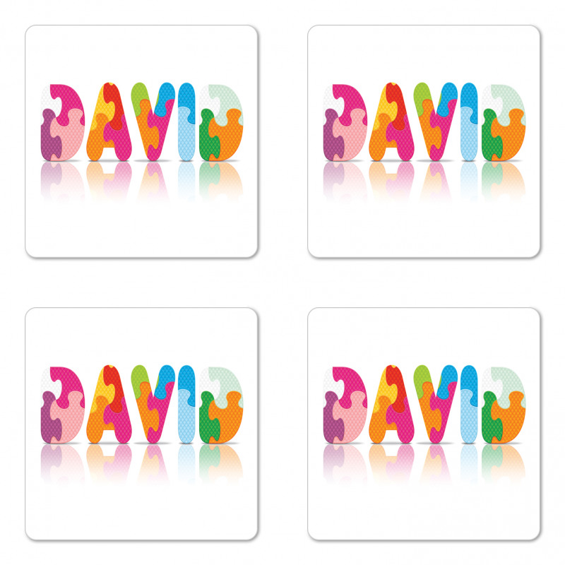 Colorful Puzzle Style Letters Coaster Set Of Four