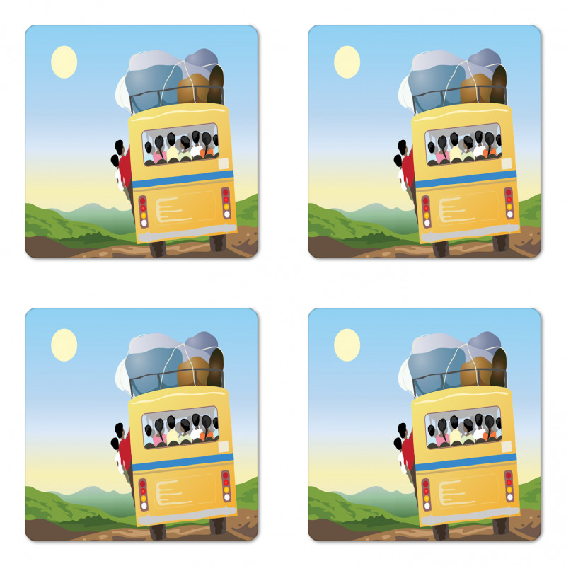 Crowded Yellow Bus Coaster Set Of Four