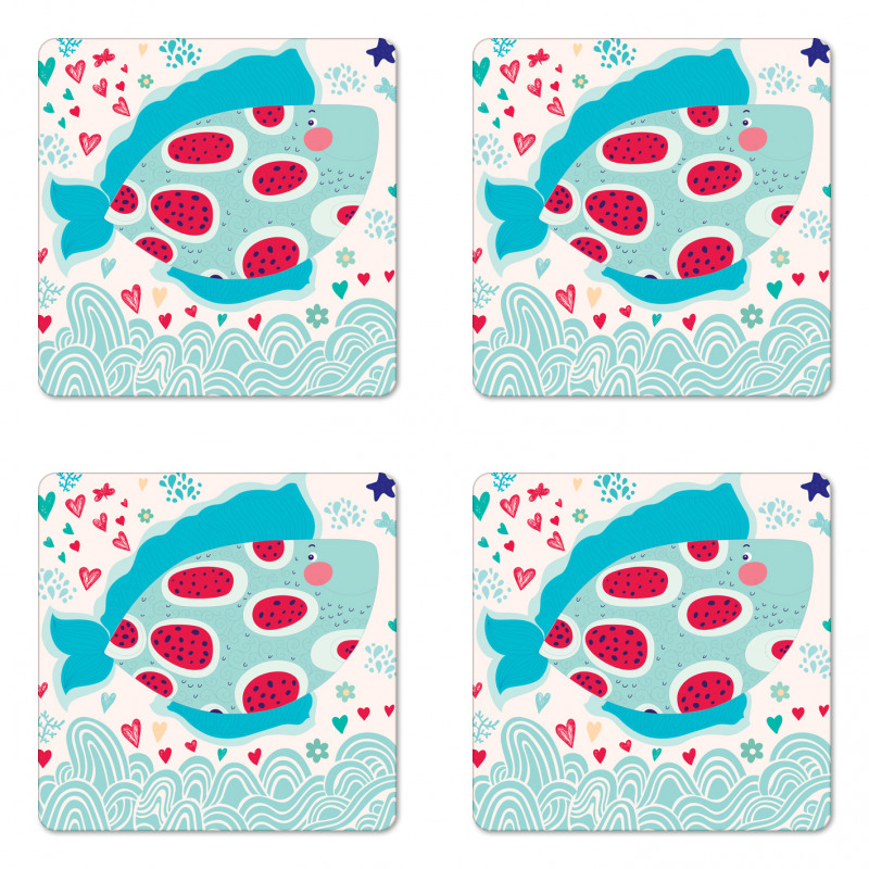 Hearts Flowers and Fish Coaster Set Of Four