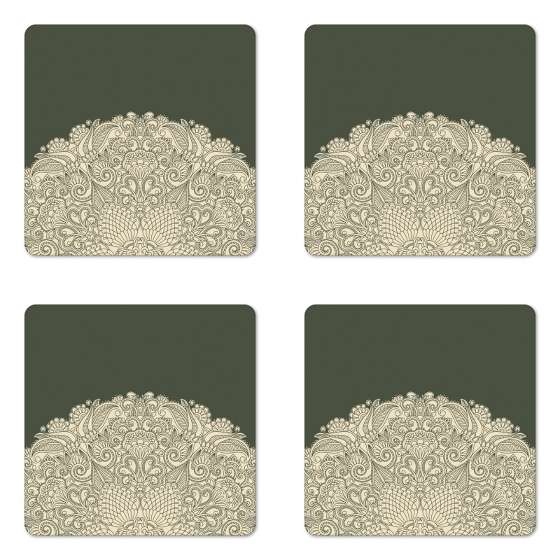 Floral Half Mandala Coaster Set Of Four