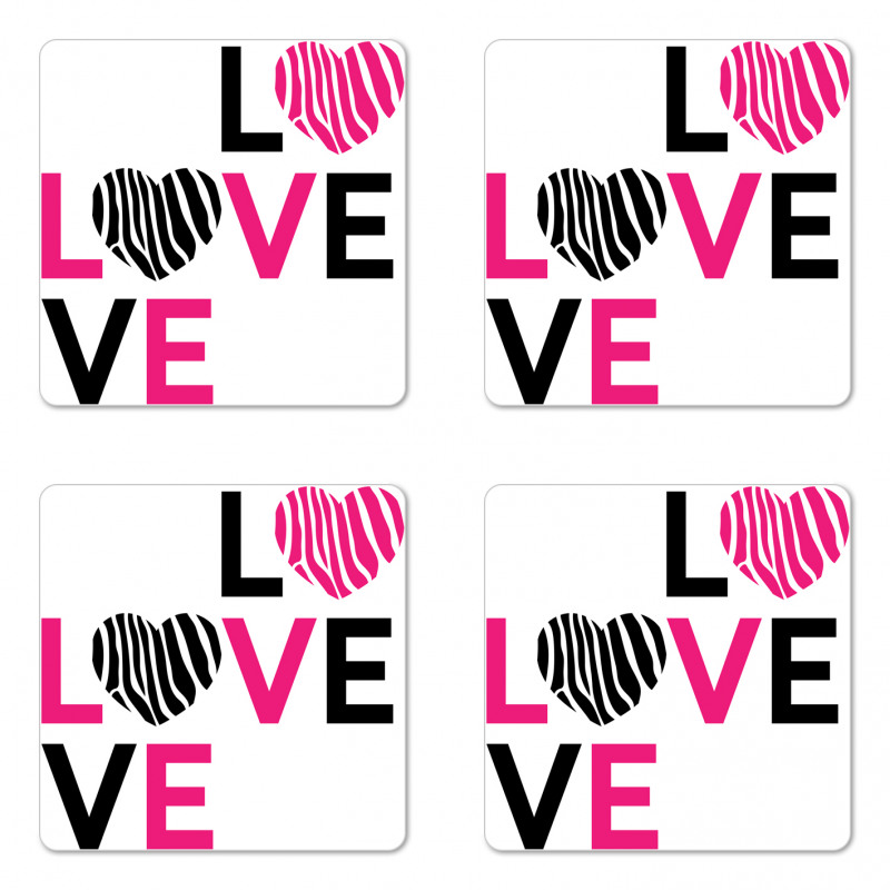 Zebra Stripes Hearts Coaster Set Of Four