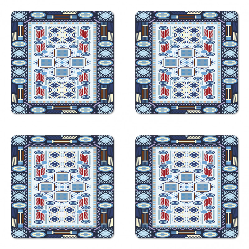 Blue Toned Square Circle Coaster Set Of Four