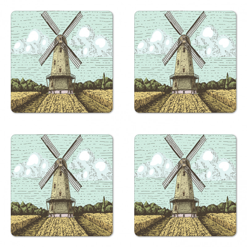 Windmill and Farmland Coaster Set Of Four