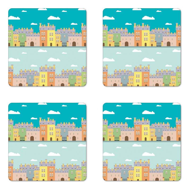 Colorful Cartoon Town Coaster Set Of Four