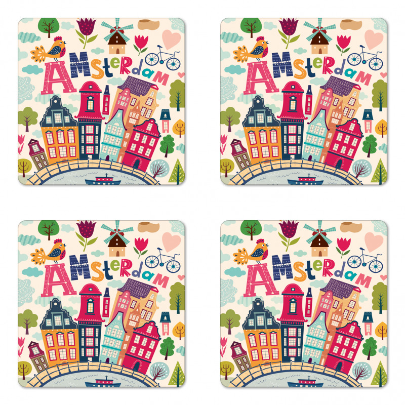 Cartoon Amsterdam Houses Coaster Set Of Four