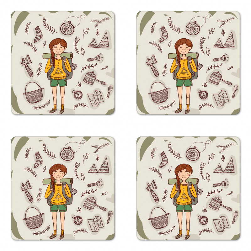 Hiker Girl Backpack Coaster Set Of Four