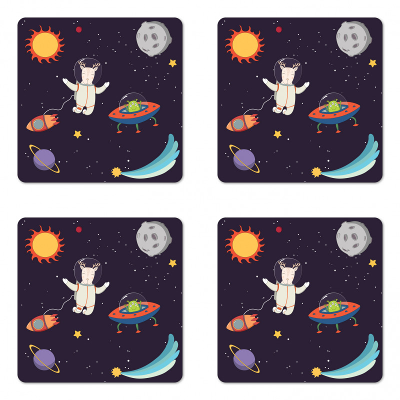 Astronaut Deer in Space Coaster Set Of Four