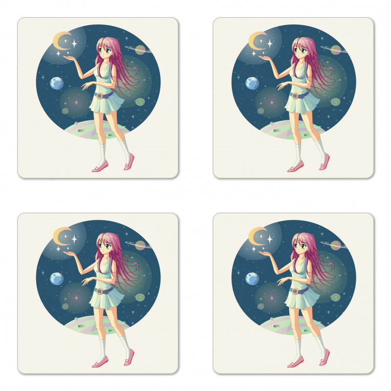 Girl with Stars in Space Coaster Set Of Four