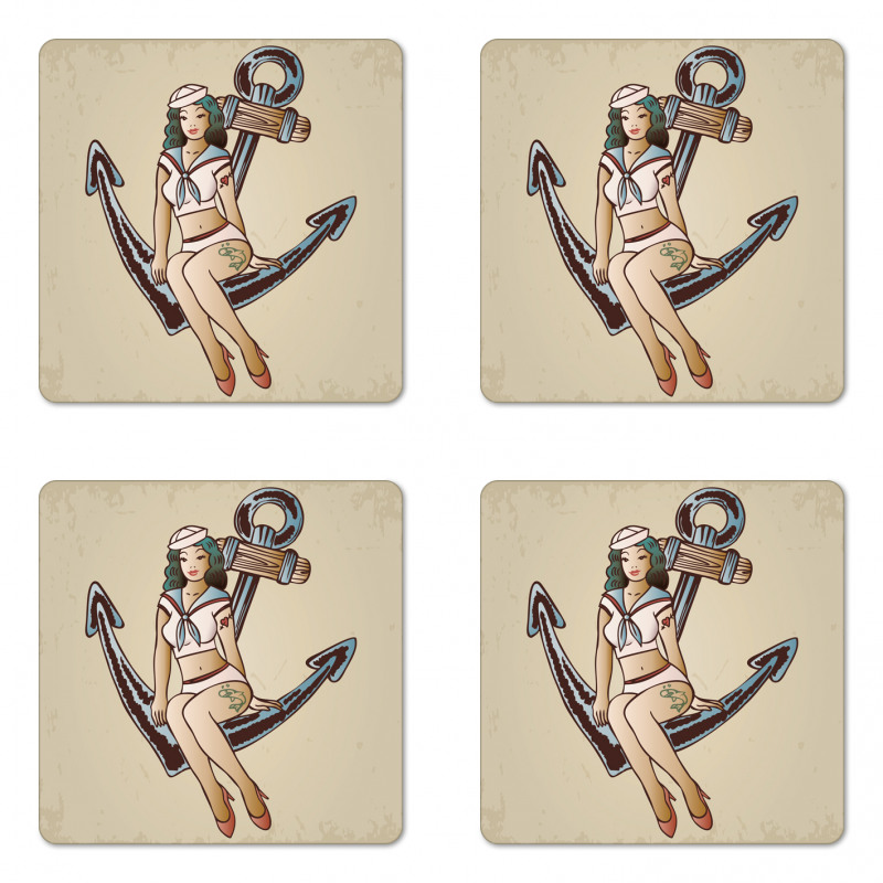 Sailor Pinup Girl Motif Coaster Set Of Four