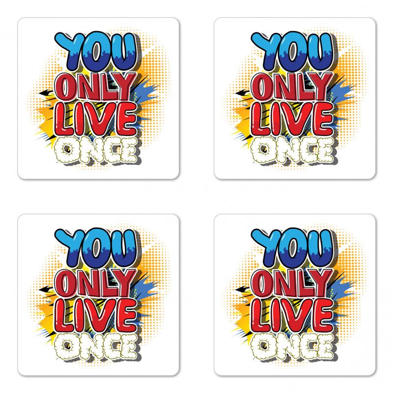 Cartoon Style Life Message Coaster Set Of Four