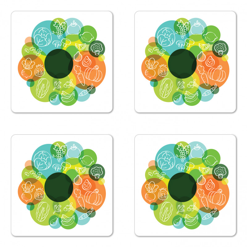 Doodle Vegan Pattern Coaster Set Of Four