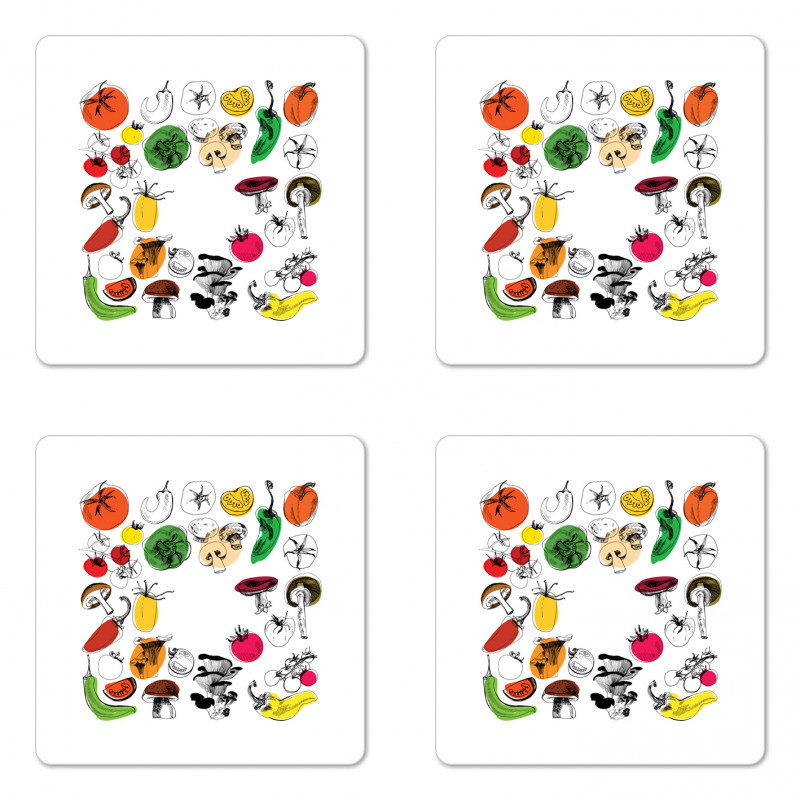 Doodle Food Artwork Coaster Set Of Four