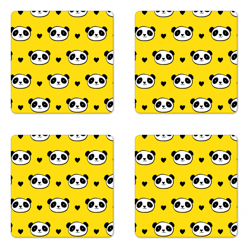 Smiling Panda Faces Coaster Set Of Four